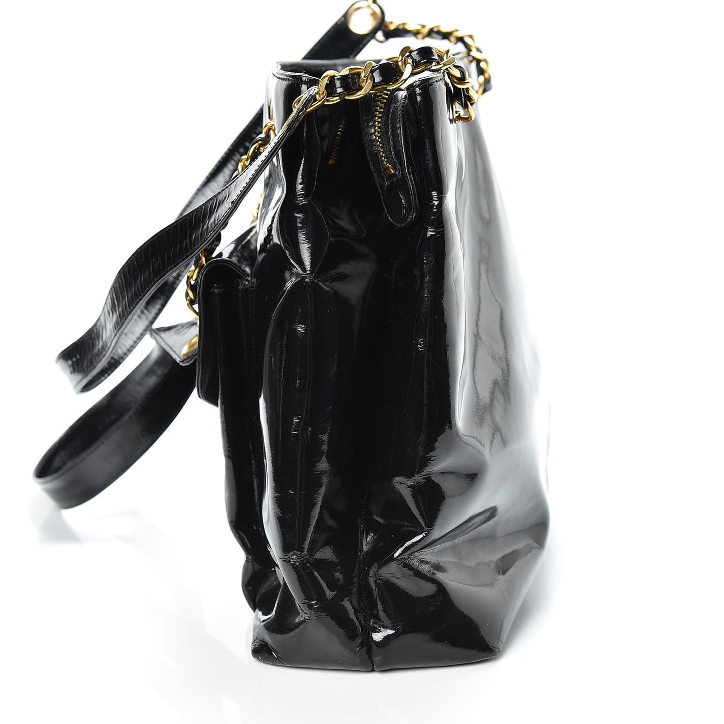 Patent Flap Shoulder Bag Black