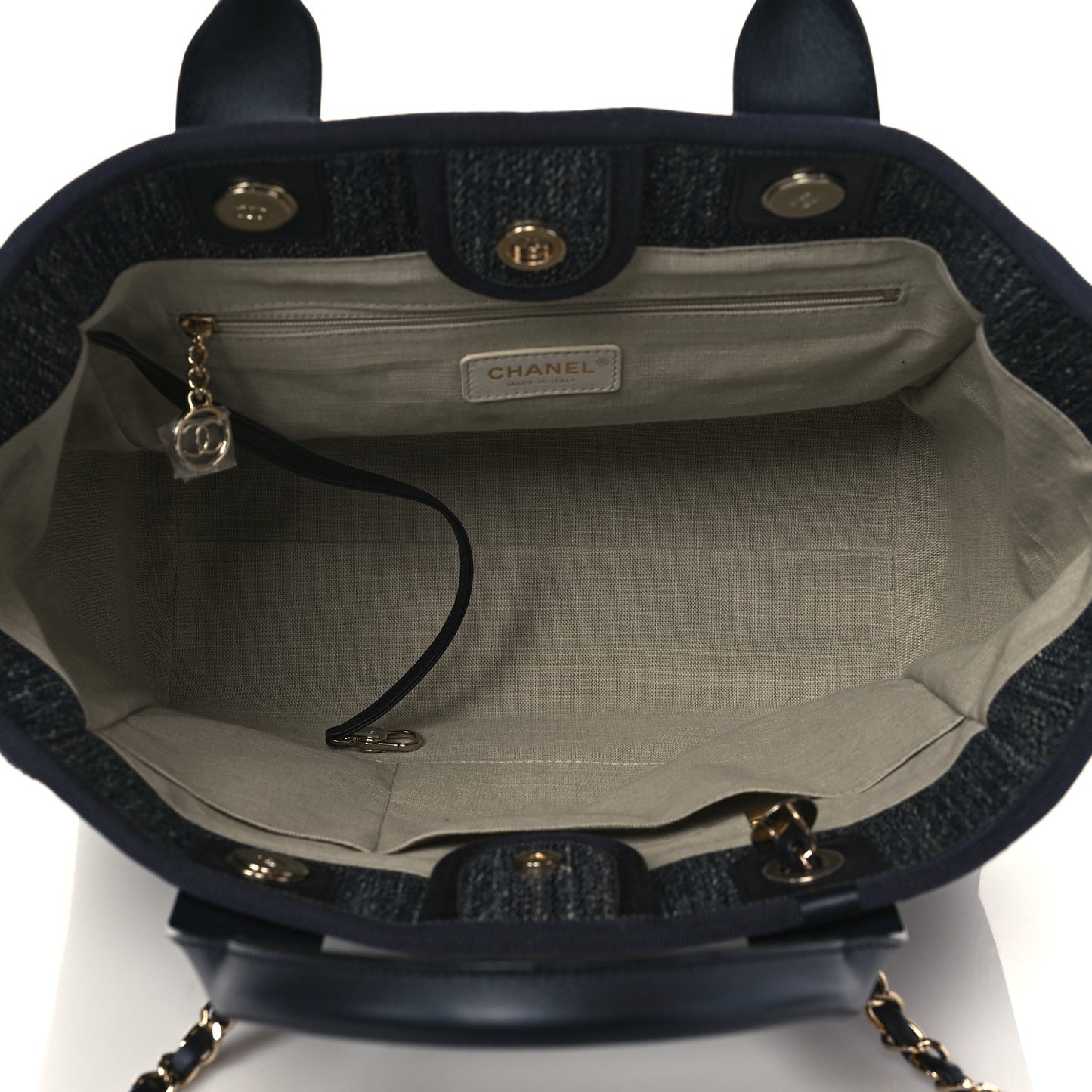 Denim Small Deauville Tote Dark Blue White