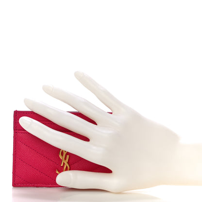 Saint Laurent Grain De Poudre Matelasse Chevron Monogram Credit Card Case Fresh Fuxia 4 of 10