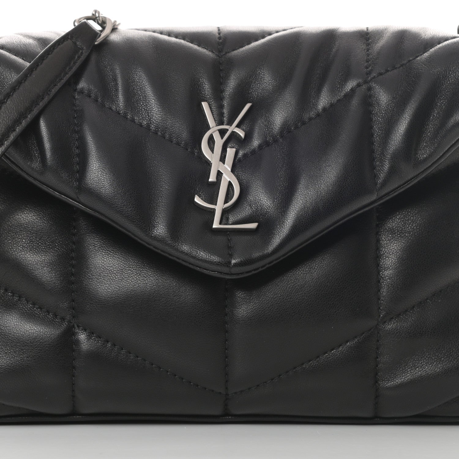 Saint Laurent Lambskin Quilted Toy Loulou Puffer Monogram Chain Satchel Black 8 of 11
