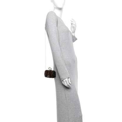 Fendi Sheared Sheepskin Vitello King FF Nano Baguette Charm Tobacco Moro Black 2 of 11