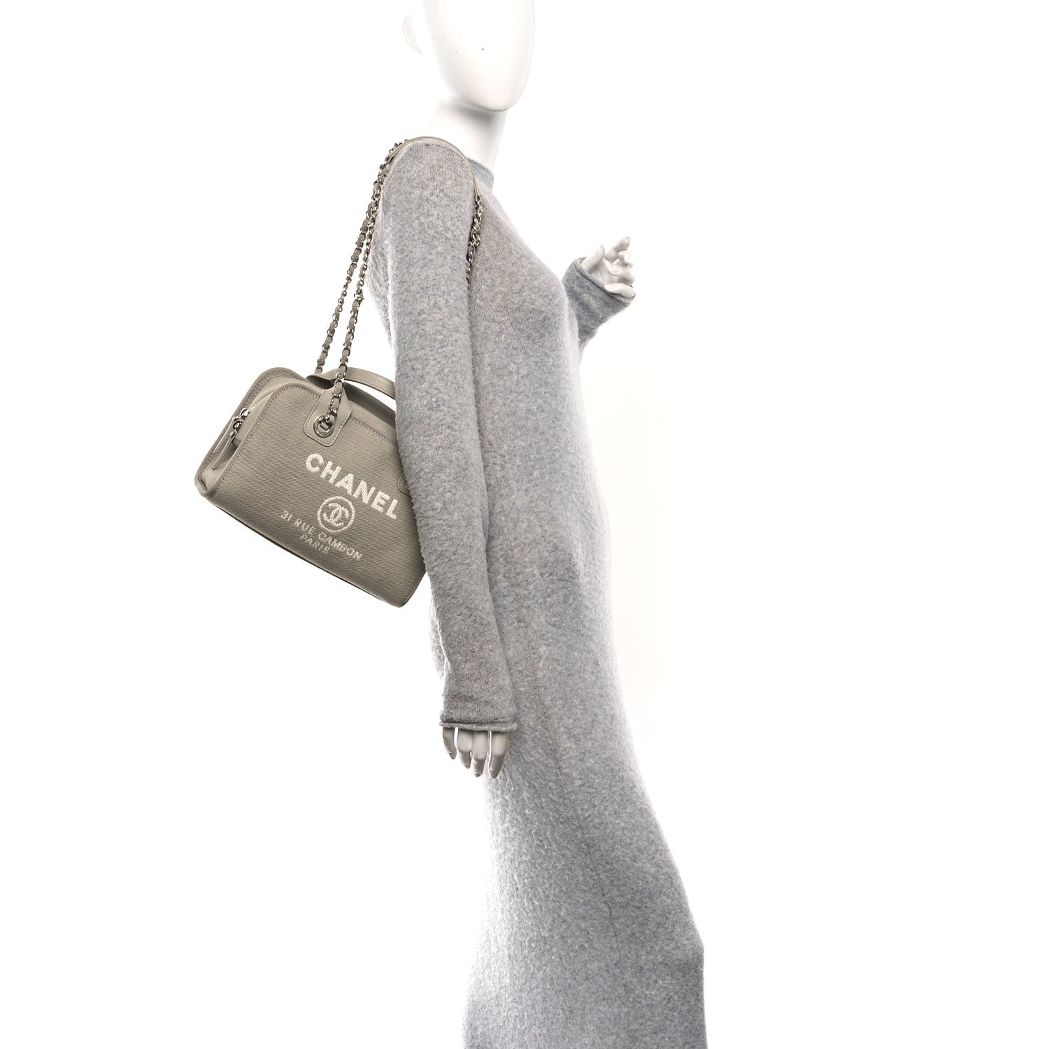 Chanel Canvas Deauville Small Bowling Bag Grey 2 of 10