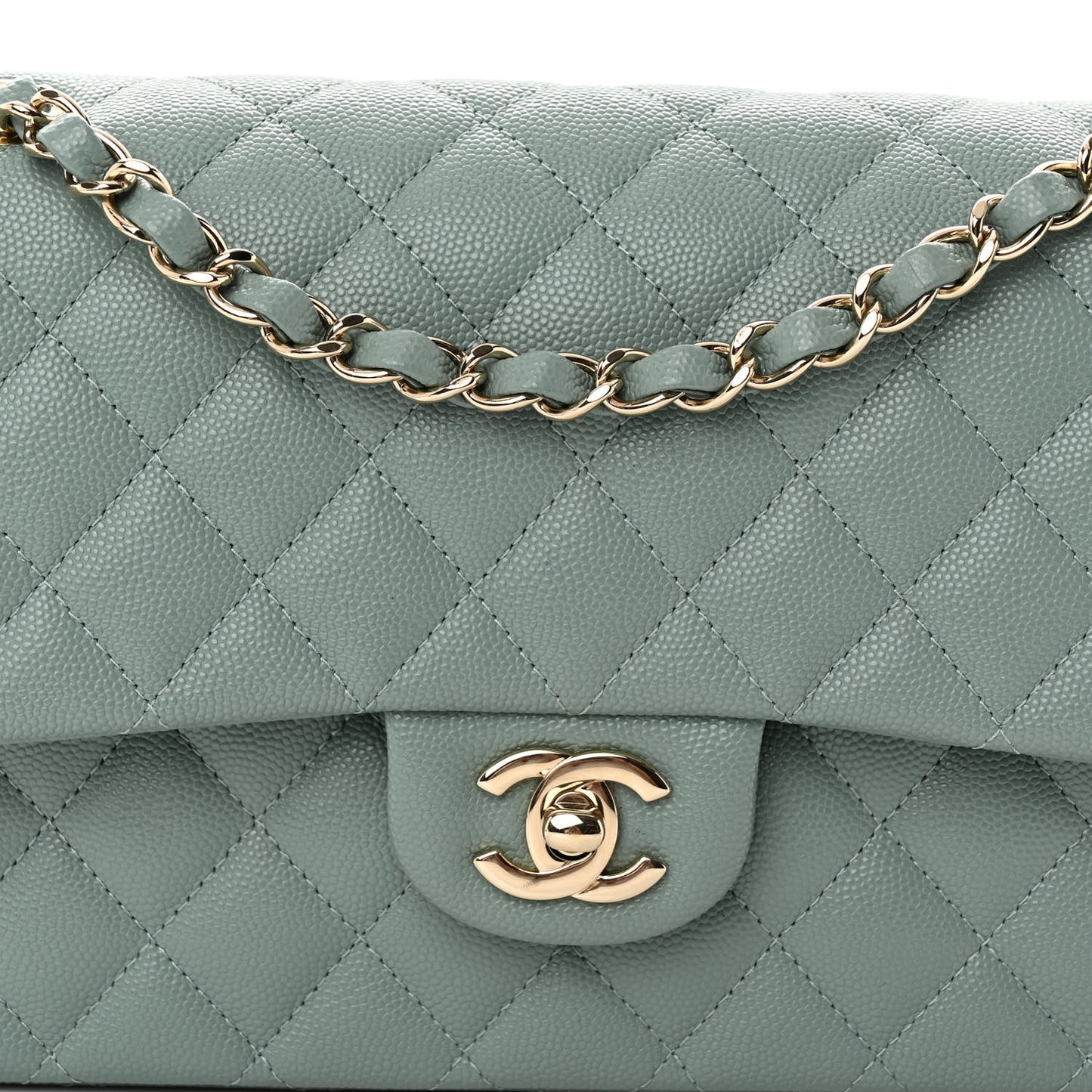 Caviar Quilted Medium Double Flap Dark Green