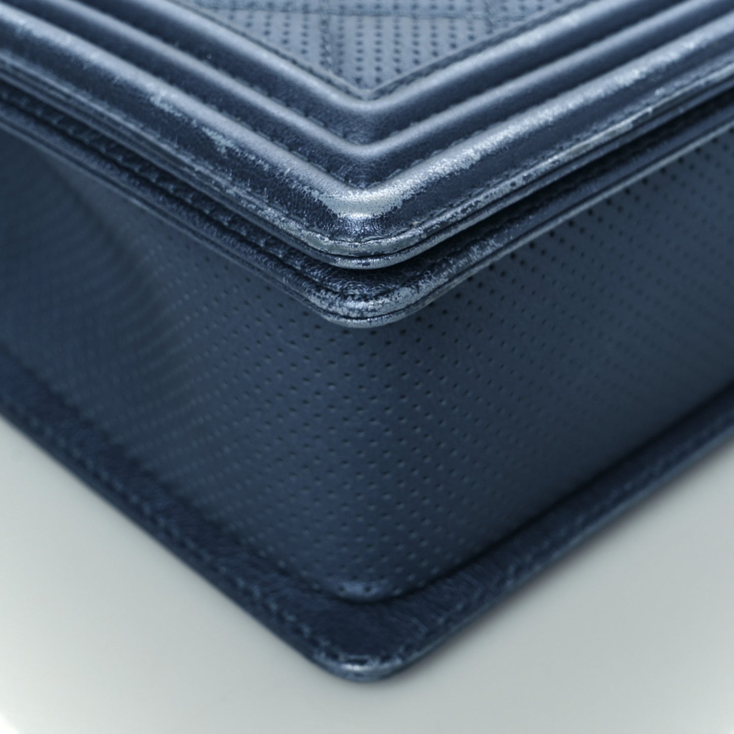 Perforated Lambskin Quilted New Medium Boy Flap Blue