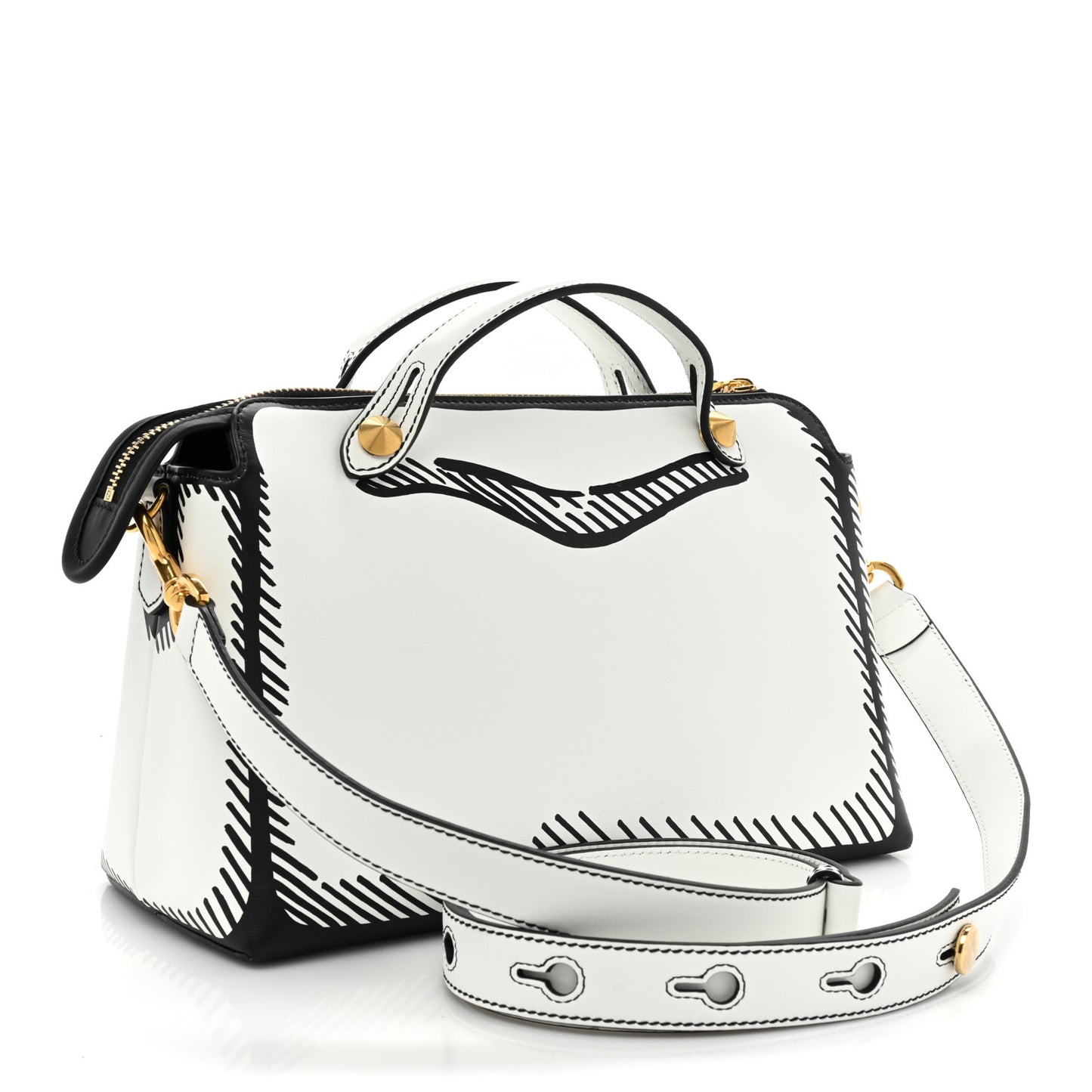 X JOSHUA VIDES Vitello Century Logo Medium By The Way Boston Bag White Black