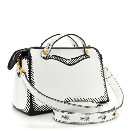 Fendi X JOSHUA VIDES Vitello Century Logo Medium By The Way Boston Bag White Black 3 of 17