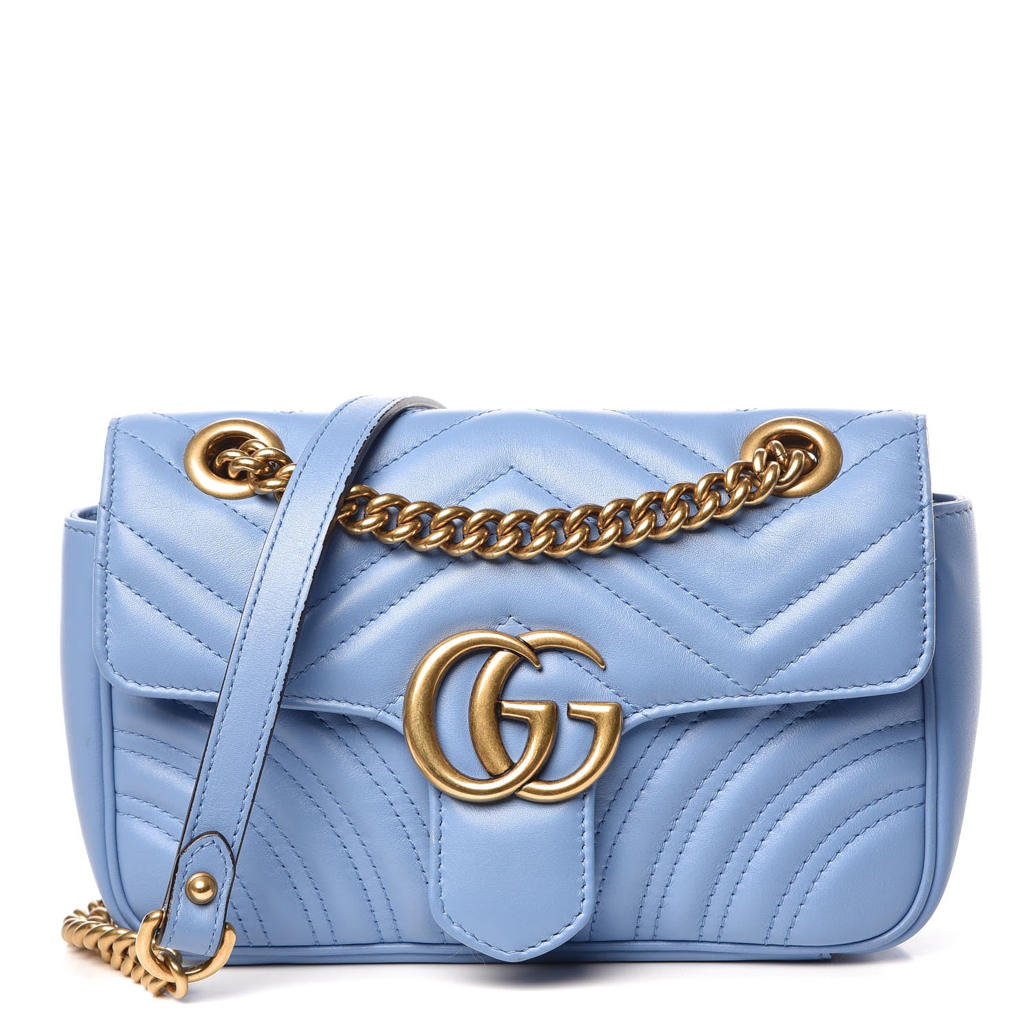 Gucci Calfskin Matelasse Mini GG Marmont Shoulder Bag Clear Sky Blue 1 of 11
