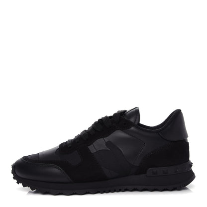Valentino Garavani Nappa Suede Camouflage Womens Rockrunner Sneakers 38.5 Black 1 of 11