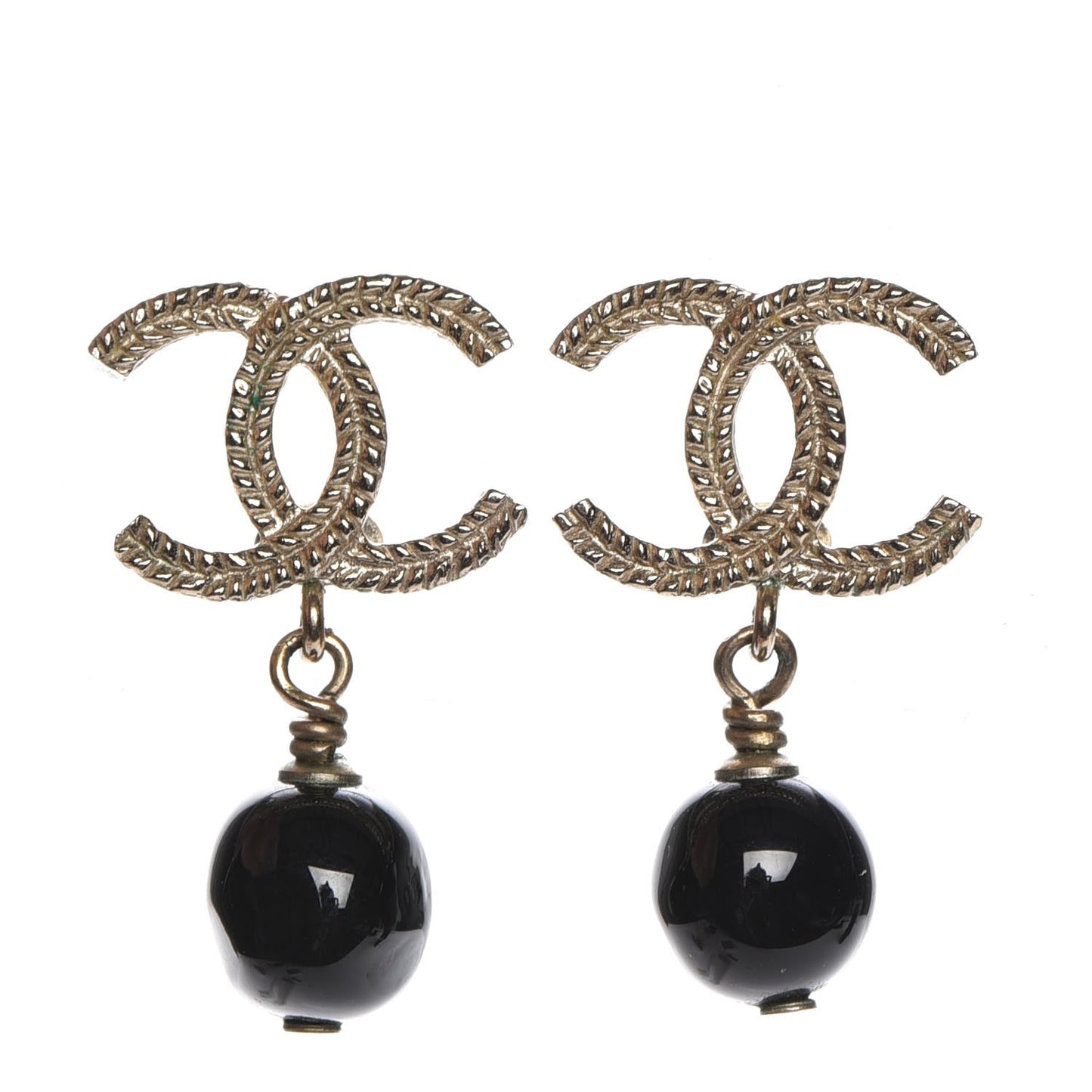 Bead CC Drop Earrings Gold Black