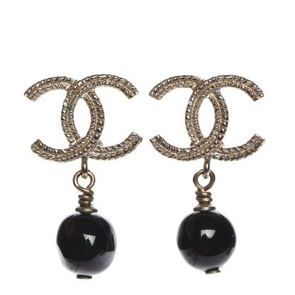 Chanel Bead CC Drop Earrings Gold Black 1 of 7