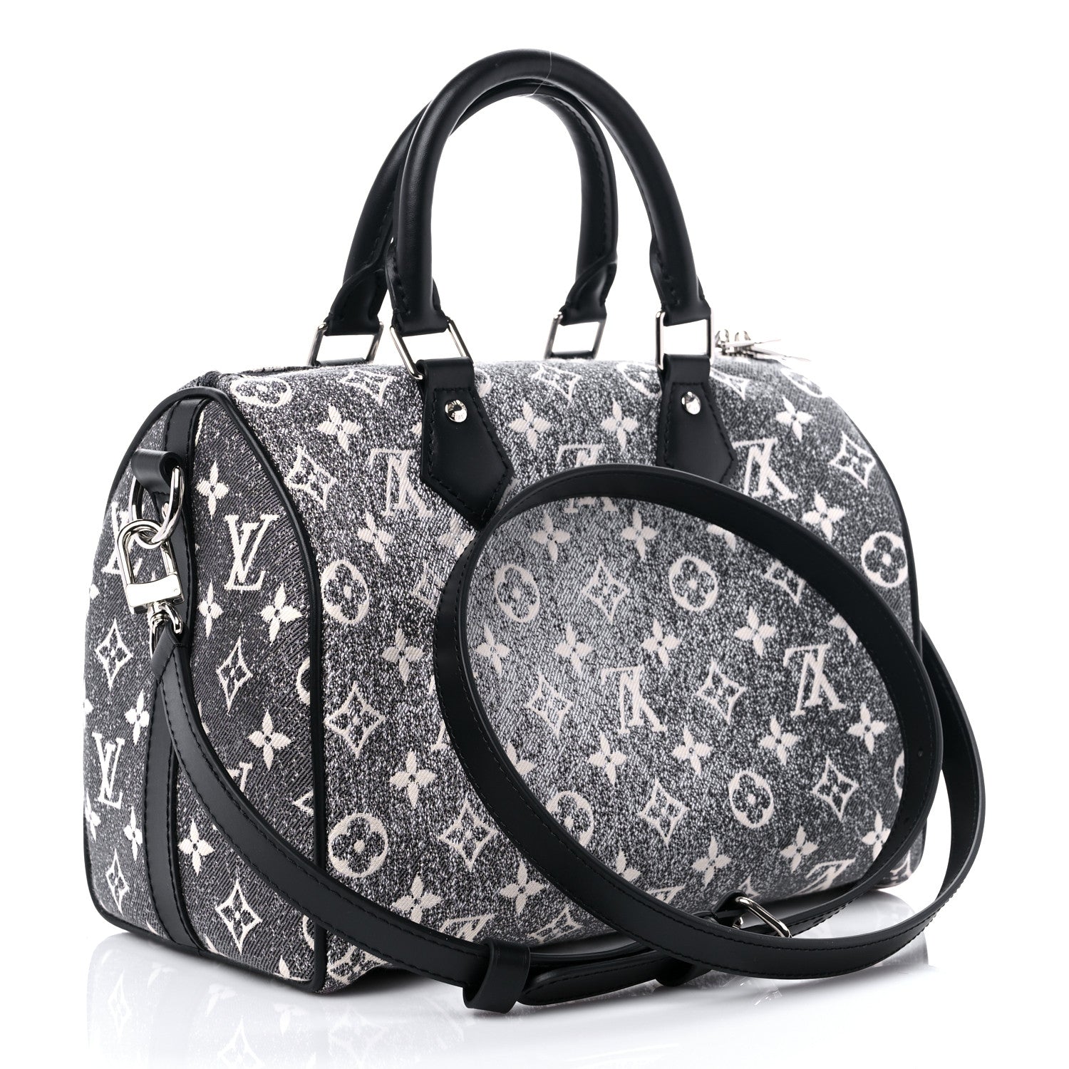 Louis Vuitton Denim Monogram Jacquard Speedy Bandouliere 25 Black 3 of 10