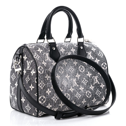 Louis Vuitton Denim Monogram Jacquard Speedy Bandouliere 25 Black 3 of 10