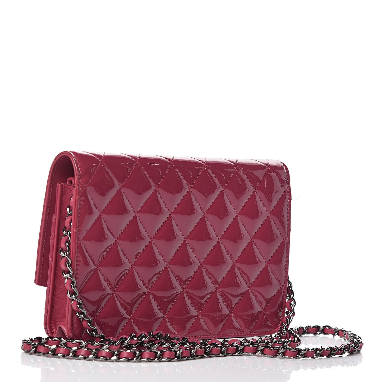 Patent Quilted Brilliant Wallet On Chain WOC Dark Pink