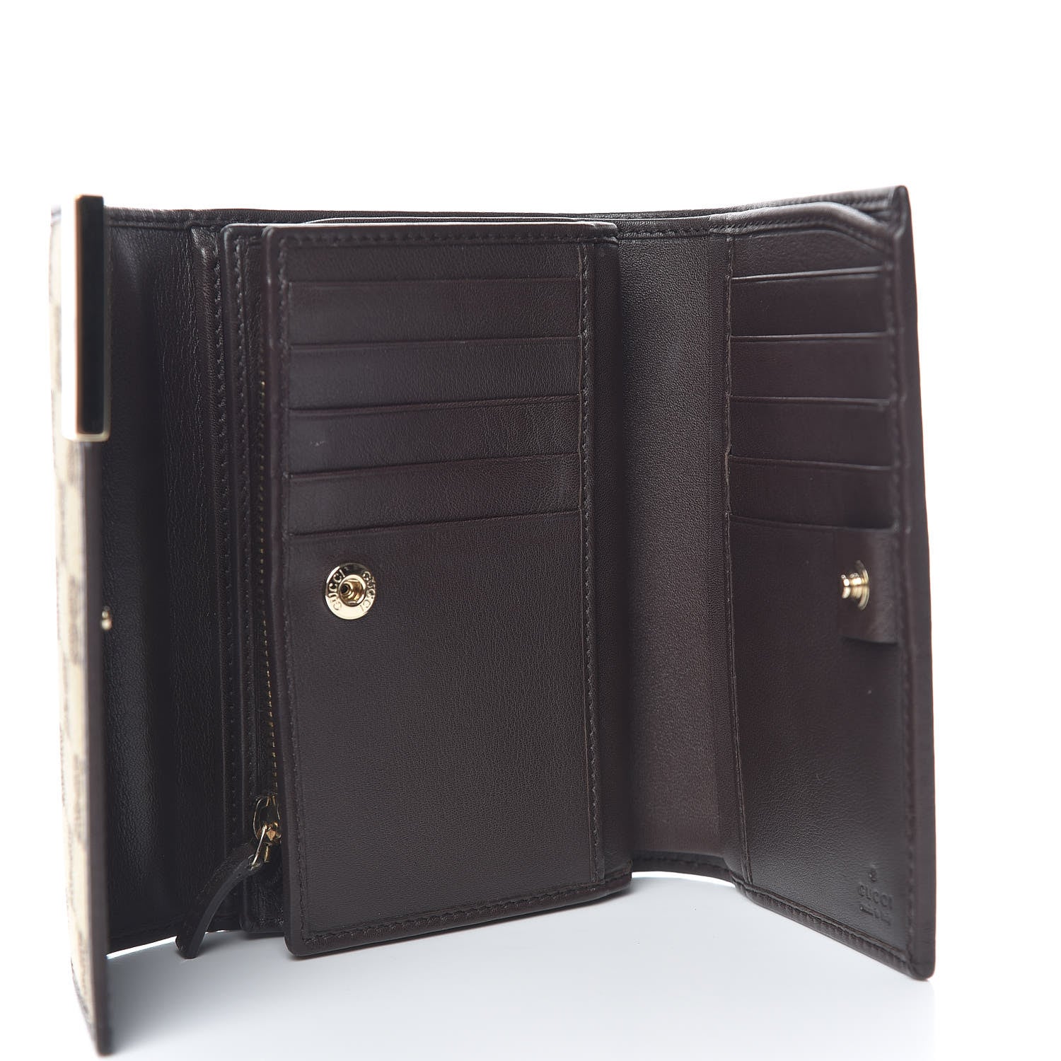 Gucci Monogram Margaux Calfskin Dice Compact Trademark Wallet Beige Ebony Cocoa 5 of 8