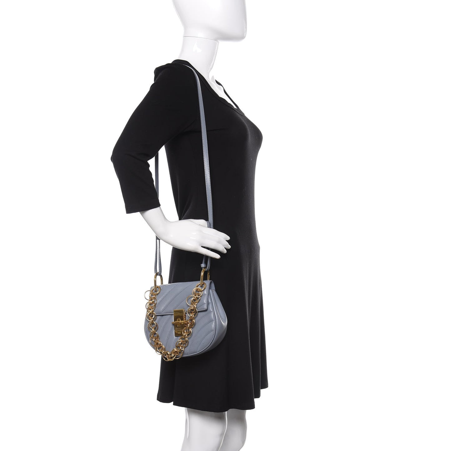 Calfskin Quilted Mini Drew Bijou Shoulder Bag Washed Blue