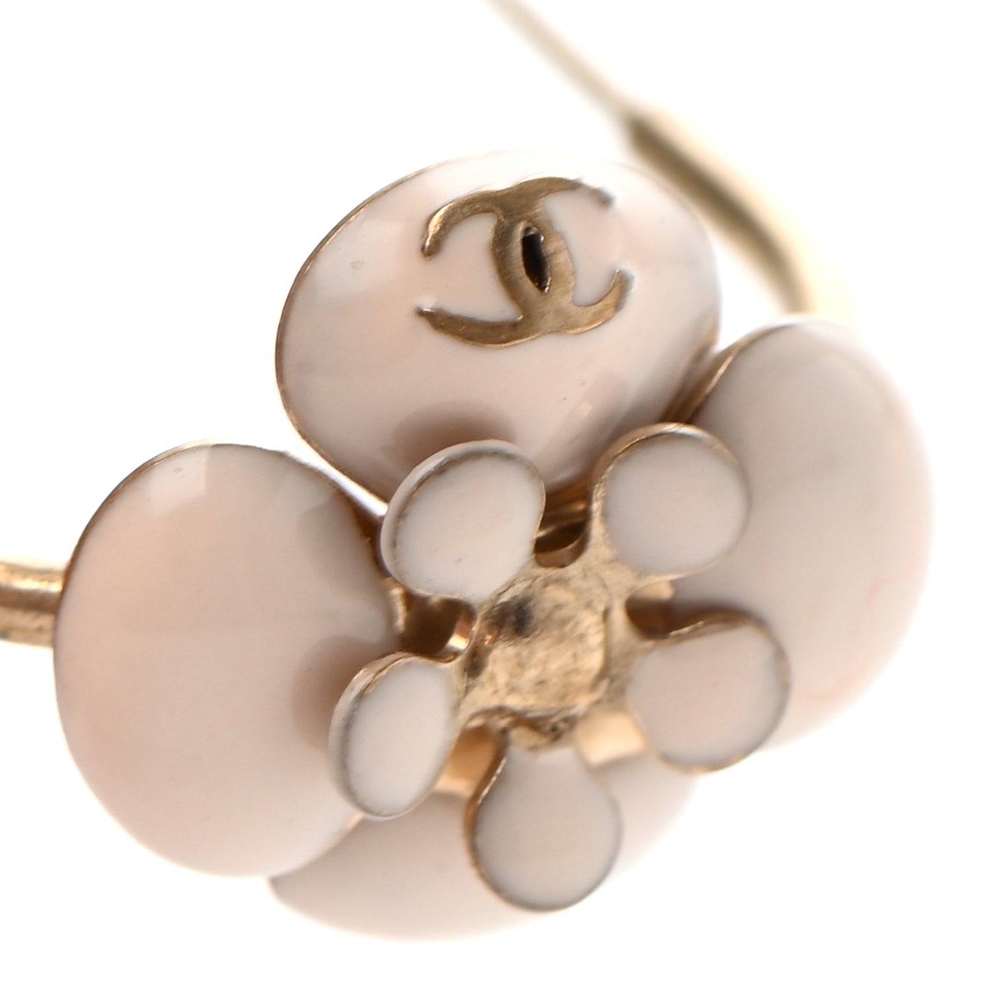 Enamel CC Camellia Hoop Earrings Beige Gold