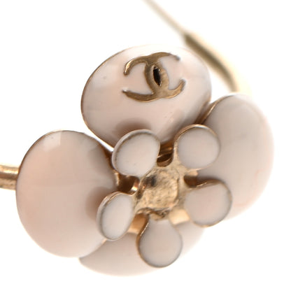 Chanel Enamel CC Camellia Hoop Earrings Beige Gold 4 of 4