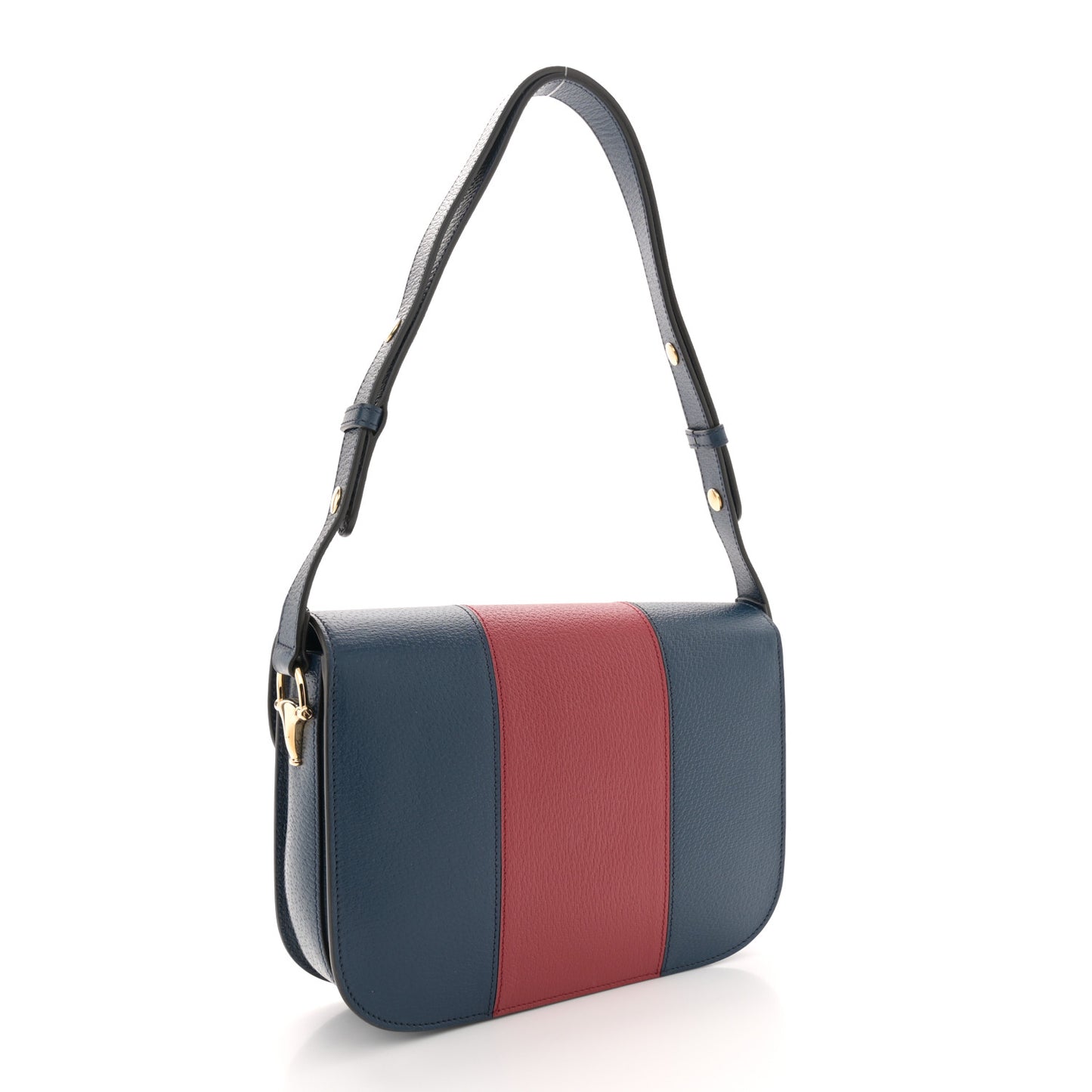 X ADIDAS Textured Dollar Calfskin Web Trefoil Mini Horsebit 1955 Shoulder Bag Navy Blue Red