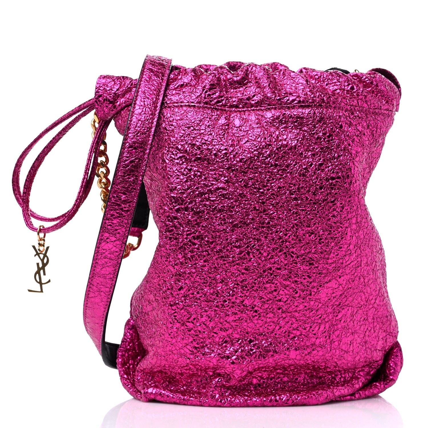Saint Laurent Crinkled Calfskin Small Teddy Bucket Bag Pink 3 of 11