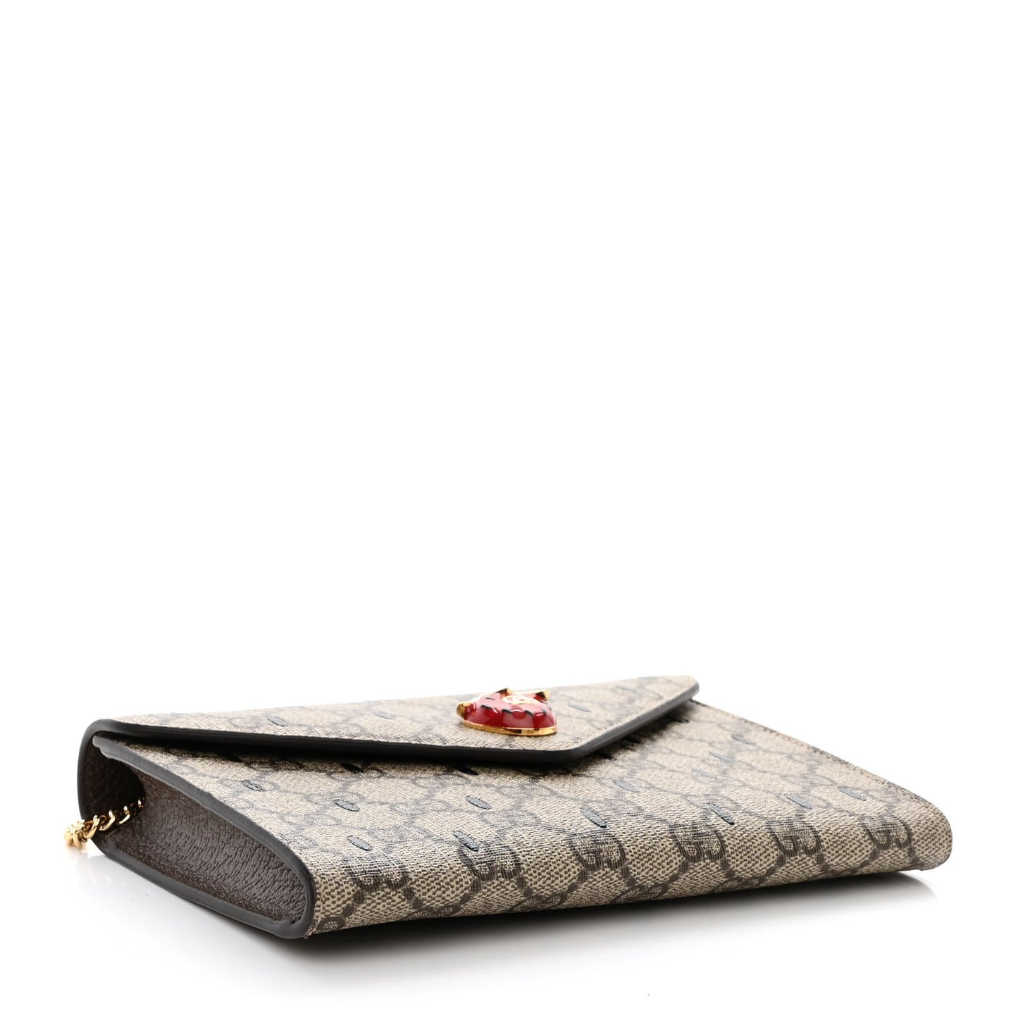 GG Supreme Monogram Strawberry Seed Textured Dollar Calfskin Enamel Double G Strawberry Wallet On Chain Beige Ebony Black New Acero Hibiscus Red