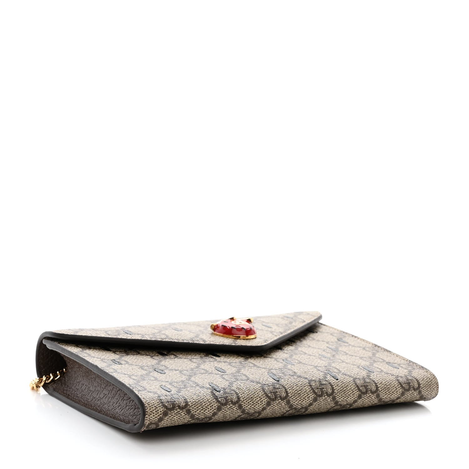 Gucci GG Supreme Monogram Strawberry Seed Textured Dollar Calfskin Enamel Double G Strawberry Wallet On Chain Beige Ebony Black New Acero Hibiscus Red 4 of 10