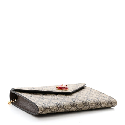 Gucci GG Supreme Monogram Strawberry Seed Textured Dollar Calfskin Enamel Double G Strawberry Wallet On Chain Beige Ebony Black New Acero Hibiscus Red 4 of 10