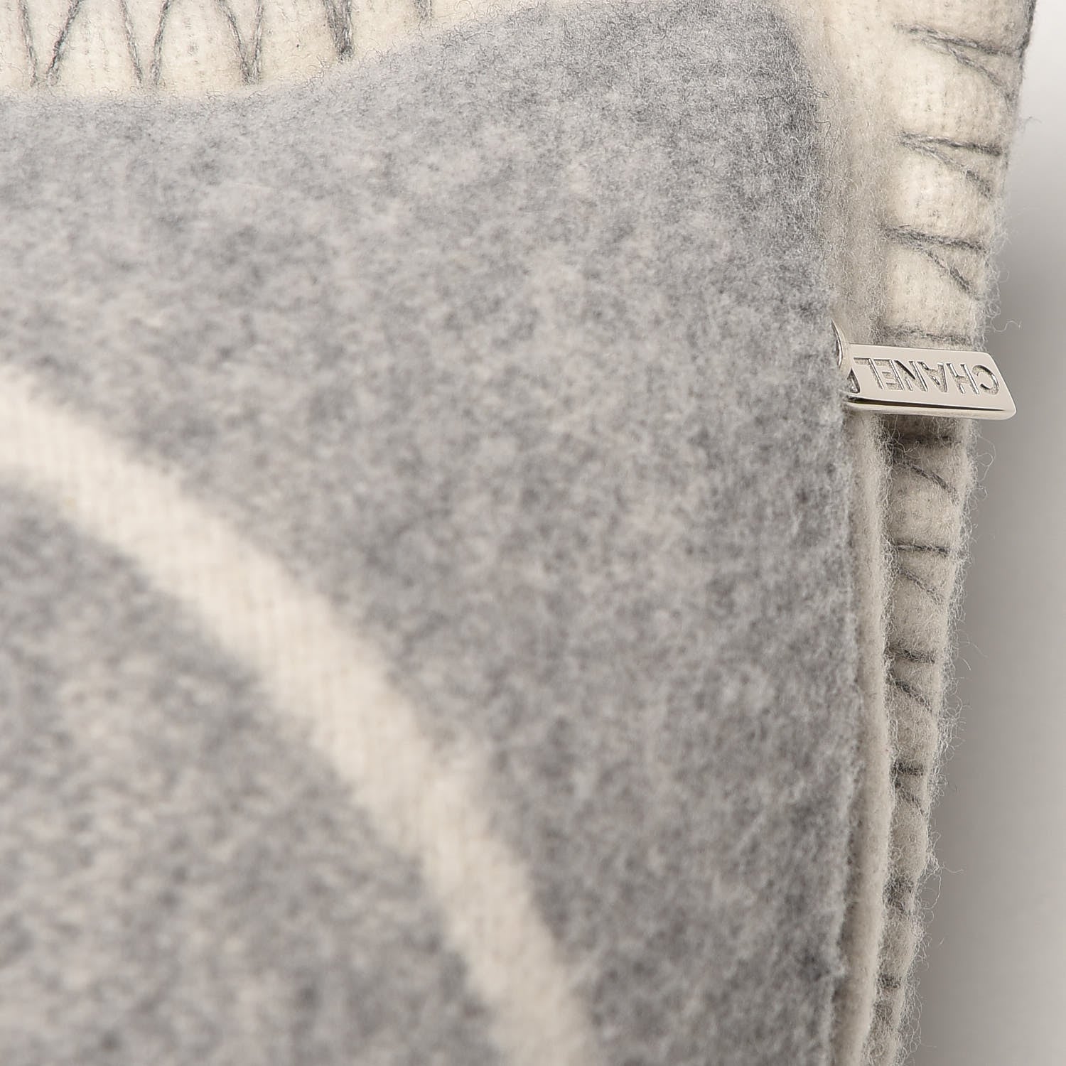 Chanel Merino Wool Cashmere CC Pillow Grey Off White 6 of 7