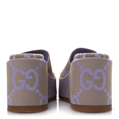 Gucci Monogram Jumbo GG Platform Slide Wedge Sandals 39 Beige Lapis 6 of 12