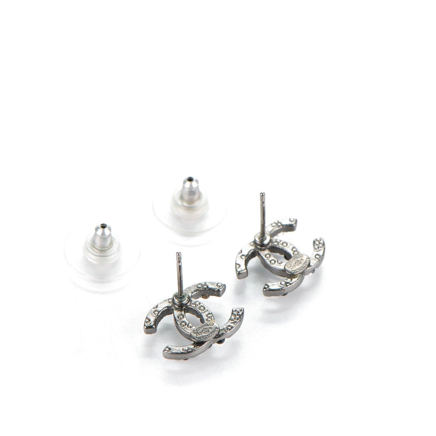 Chanel Pearl Resin Bead CC Earrings Silver Black 3 of 5