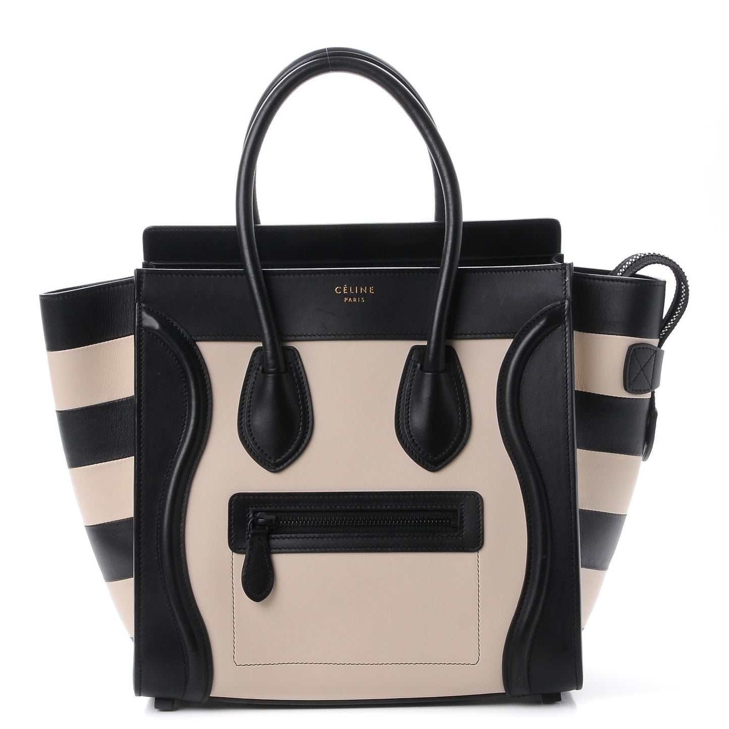 Sleek Calfskin Micro Bi-Color Luggage Black Beige