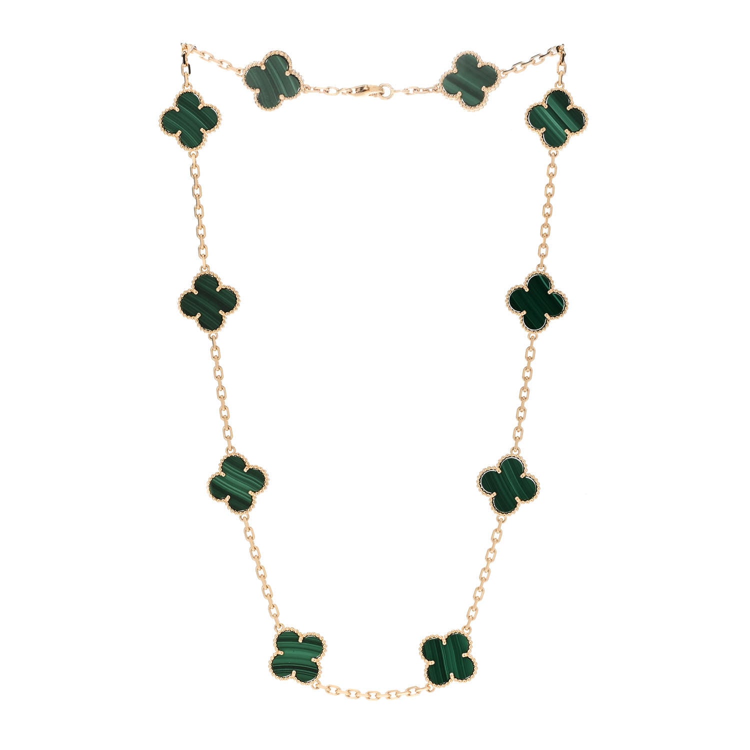 Van Cleef & Arpels 18K Yellow Gold Malachite 10 Motifs Vintage Alhambra Necklace 3 of 6