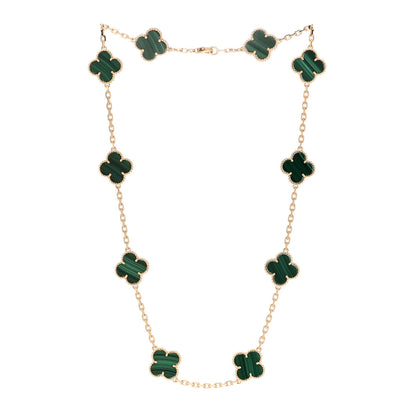 Van Cleef & Arpels 18K Yellow Gold Malachite 10 Motifs Vintage Alhambra Necklace 3 of 6
