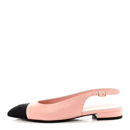 Chanel Lambskin Pointed Toe CC Slingback Flats 37.5 Pink Black 1 of 11