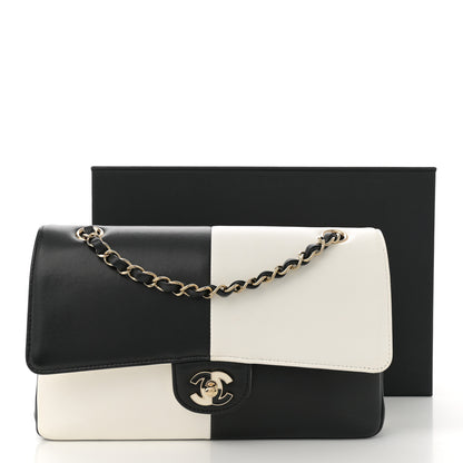Chanel Lambskin Geometric Patchwork Medium Double Flap White Black 13 of 13