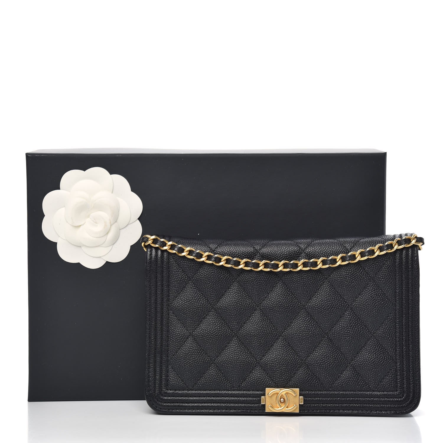 Chanel Caviar Quilted Boy Wallet On Chain WOC Black 11 of 12