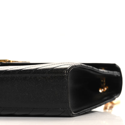 Saint Laurent Grain De Poudre Matelasse Chevron Large Monogram Satchel Black 9 of 9
