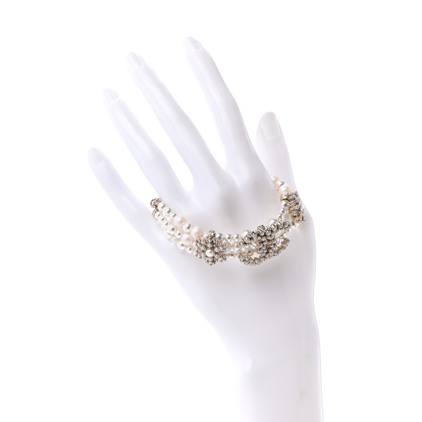 Crystal Pearl CC Bracelet Gold