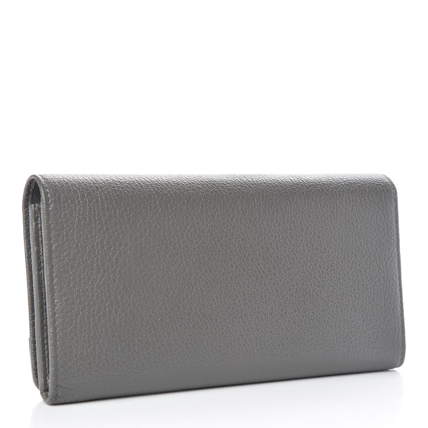 Chevre Silver Metallic Edge Hardware Money Wallet Gris Acier