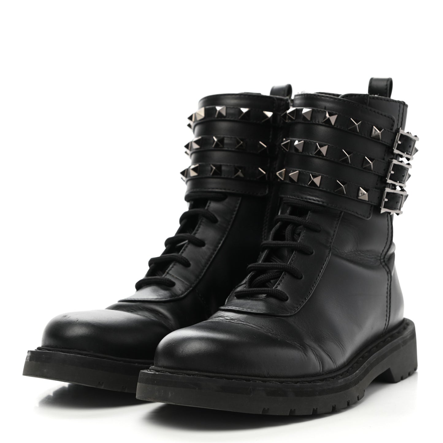 Calfskin Rockstud 20mm Combat Boots 36 Black