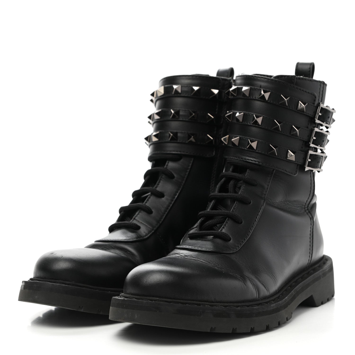 Valentino Garavani Calfskin Rockstud 20mm Combat Boots 36 Black 3 of 14