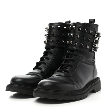 Valentino Garavani Calfskin Rockstud 20mm Combat Boots 36 Black 3 of 14