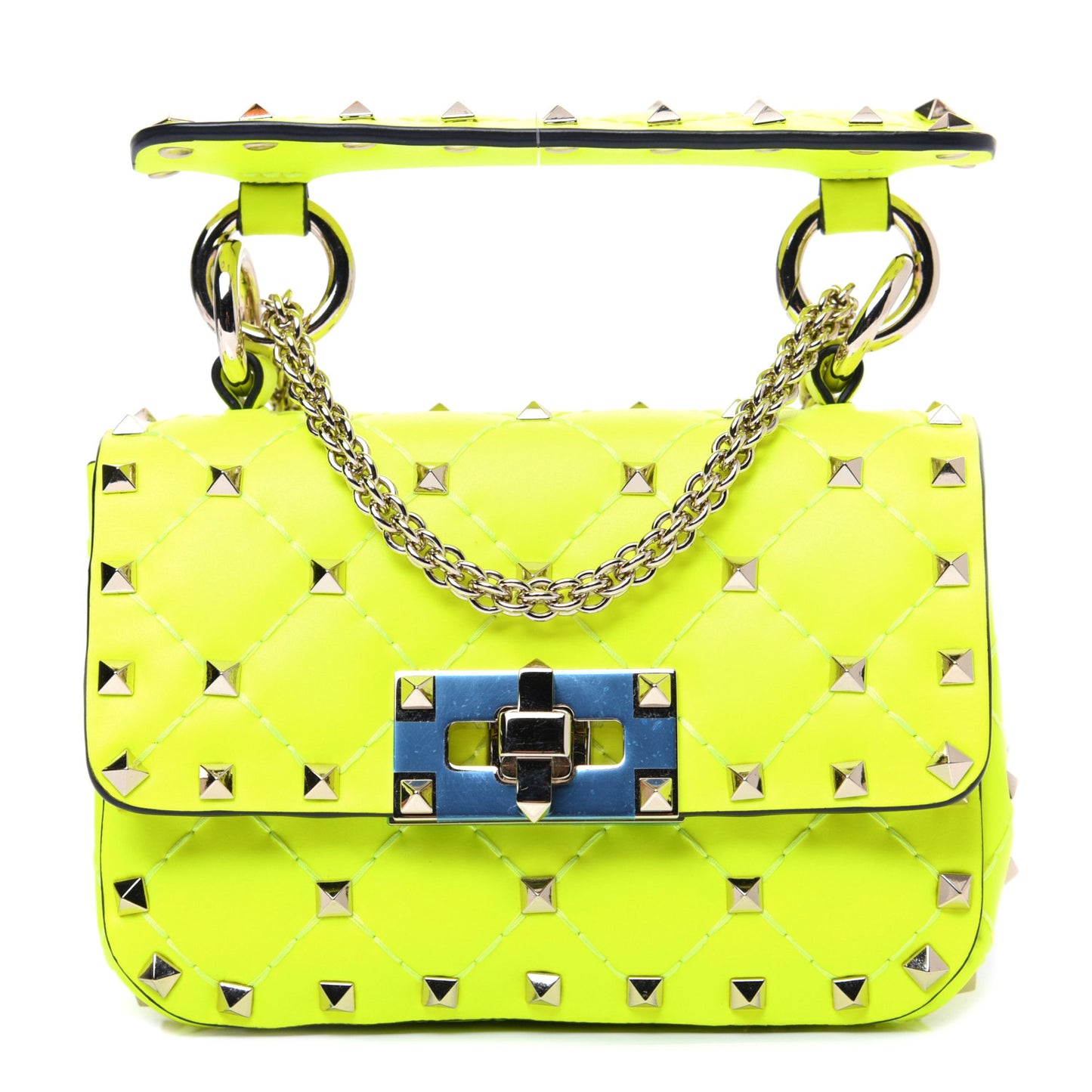 Calfskin Micro Rockstud Spike Shoulder Bag Lime