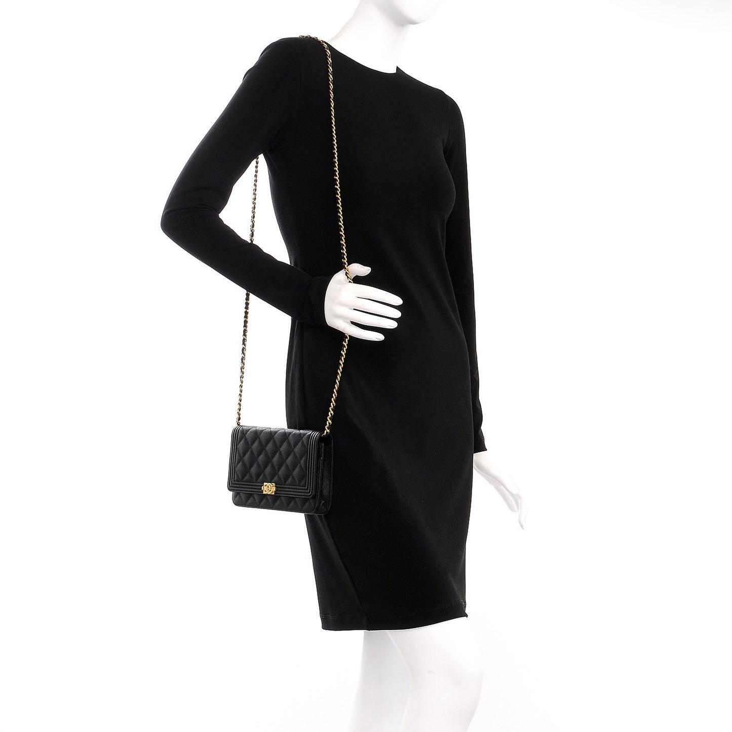 Caviar Quilted Boy Wallet On Chain WOC Black