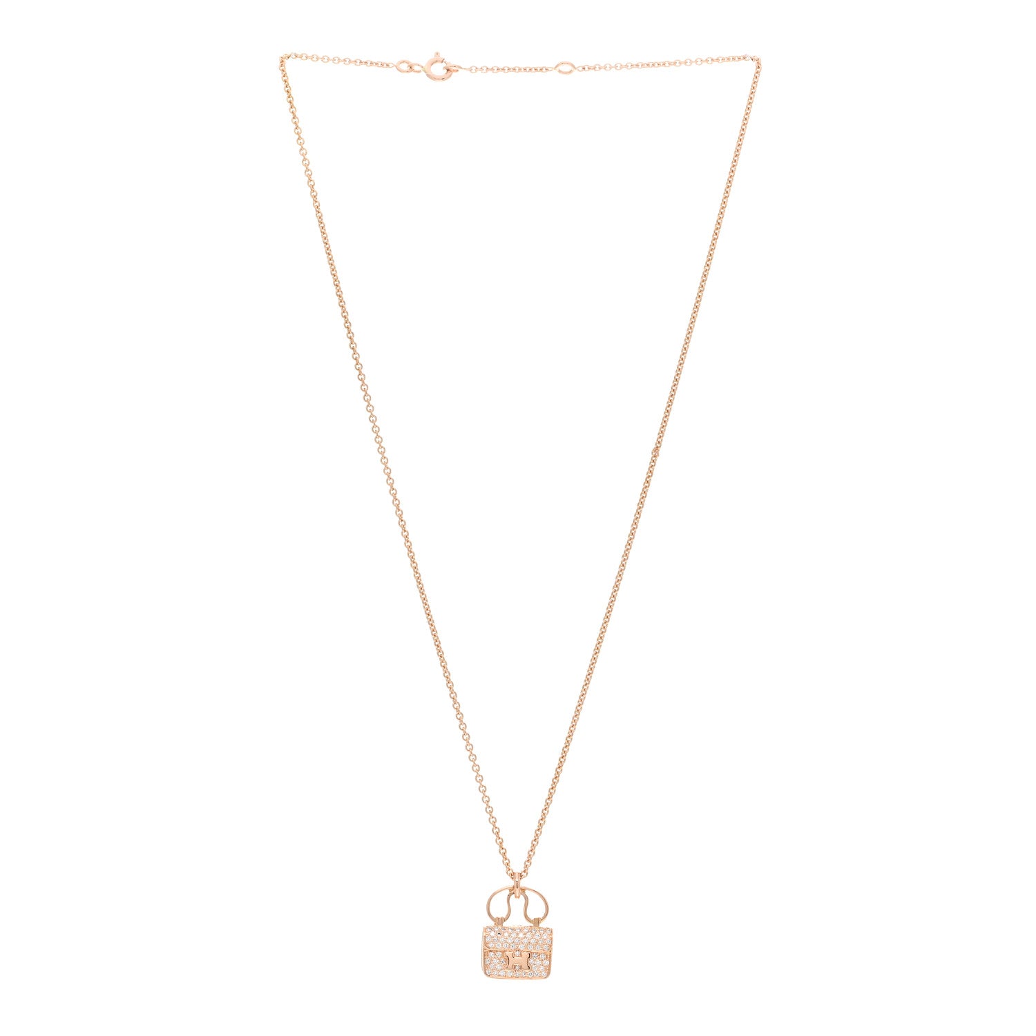 Hermes 18K Rose Gold Diamond Constance Amulette Pendant Necklace 3 of 5