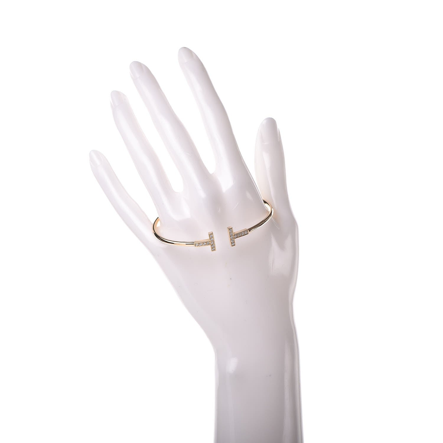 Tiffany 18K Yellow Gold Diamond T Wire Bracelet 2 of 4