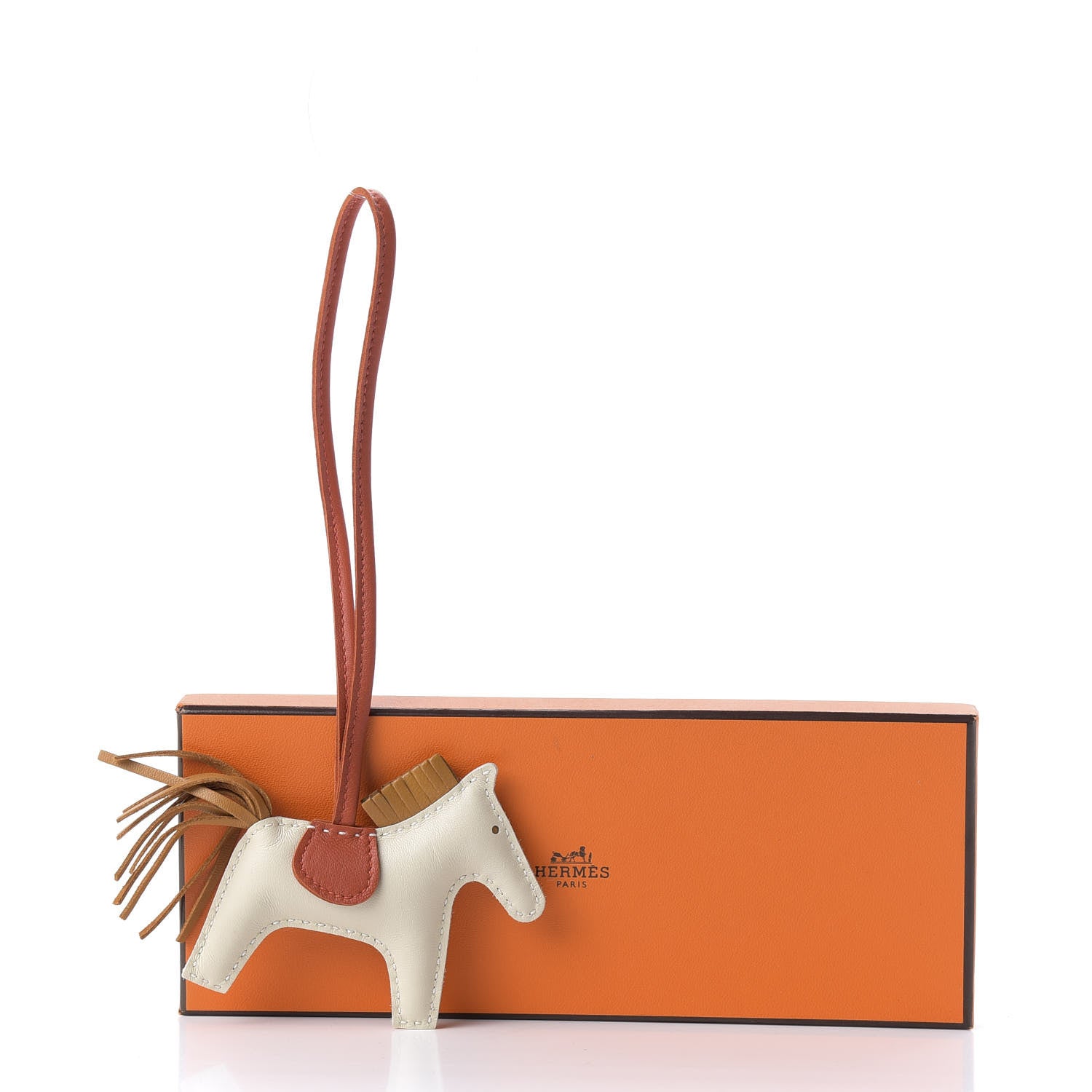 Hermes Milo Lambskin Grigri Rodeo Horse Bag Charm PM Craie Sesame Cornaline 5 of 5