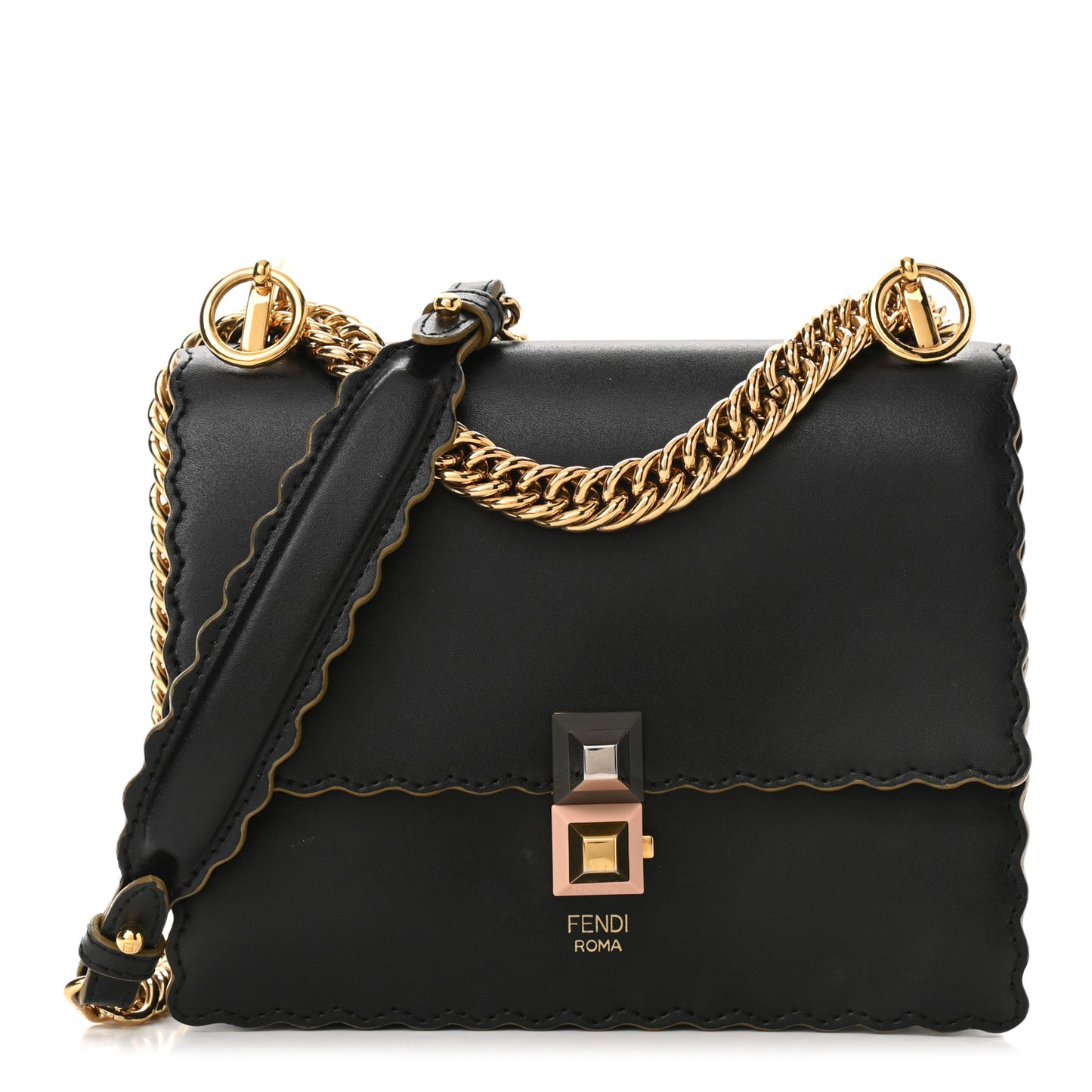 Vitello Liberty Scalloped Studded Small Kan I Shoulder Bag Black