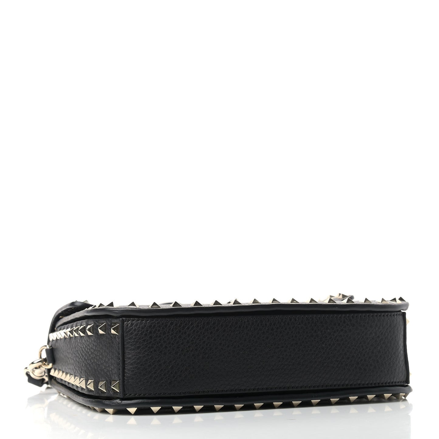 Pebbled Calfskin Medium Rockstud Flap Saddle Bag Black