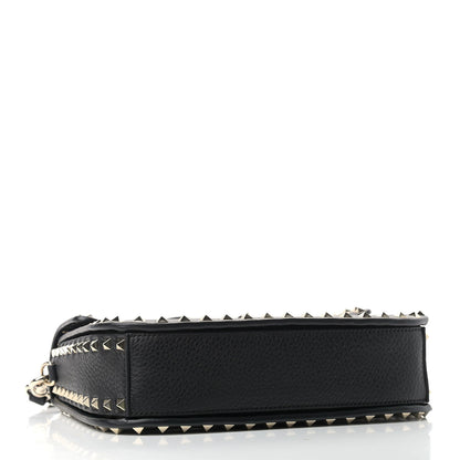 Valentino Garavani Pebbled Calfskin Medium Rockstud Flap Saddle Bag Black 4 of 9