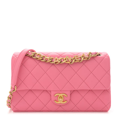 Chanel Lambskin Quilted Chaine Lettre Flap Pink 1 of 11